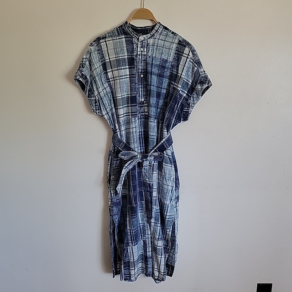 Polo Denim Ralph Lauren Madras Plaid Midi Shirt Dress 12 Blue Coastal Preppy